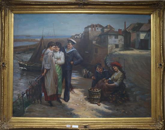 R. W. Kennes Courting couples on the slipway, Newlyn, Cornwall 90 x 120cm